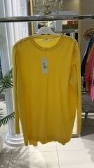 KOLLARI BÜZGÜLÜ DÜĞME DETAYLI RAYON TUNİK - SARI