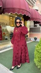DESENLİ PİLE DTY. KUŞAKLI ELBİSE 1014 /SEÇİL