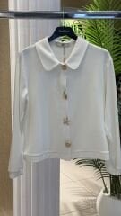 Seçil -Bebe Yaka Örme Ceket -Ekru