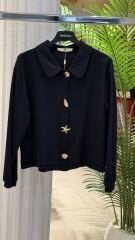 Seçil -Bebe Yaka Örme Ceket - Lacivert