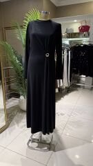 Seçil - Metal aksesuarlı Viscon Elbise - Siyah