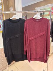 Nuss Önü Verev Ribanalı Vegan İpek Tunik