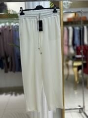 Sentez Önden Parçalı Havuç Bambu Pantolon - Beyaz