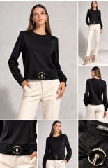 Fuat Gürşen 5348 Toka Detay Bluz - Siyah