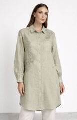 Fuat Gürşen 5323 Tek Cep Detay Boncuk İşlemeli Uzun Tunik - Haki