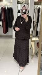 Nurcan Çetin -26425 Brode Etekli Takım - Kahve