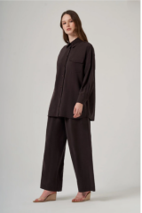 Nuss - 1063 Gömlekli Tencel Takım - Kahve