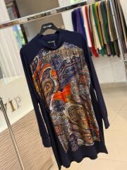 FUAT GÜRŞEN LACİVERT ŞAL DESEN  TUNİK