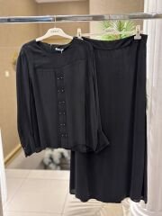 Defrina- Çift Sıra Zımba Detay Cupra Etekli Takım