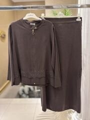 Defrina - Nakış Detaylı Tencel Etekli Takım -Kahve