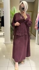 Defrina - Nakış Detaylı Tencel Etekli Takım -Bordo