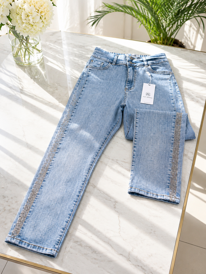 Fuat Gürşen 5413 Yan Taş İşlemeli Kot Pantolon - Indigo