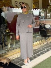 FUAT GÜRŞEN  4359 ÇİÇEK İŞLEMELİ ETEKLİ TAKIM / GRİ