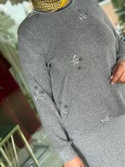 FUAT GÜRŞEN  4359 ÇİÇEK İŞLEMELİ ETEKLİ TAKIM / GRİ