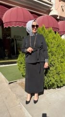 FUAT GÜRŞEN BAĞLAMA DETAYLI ETEKLİ TAKIM - SİYAH