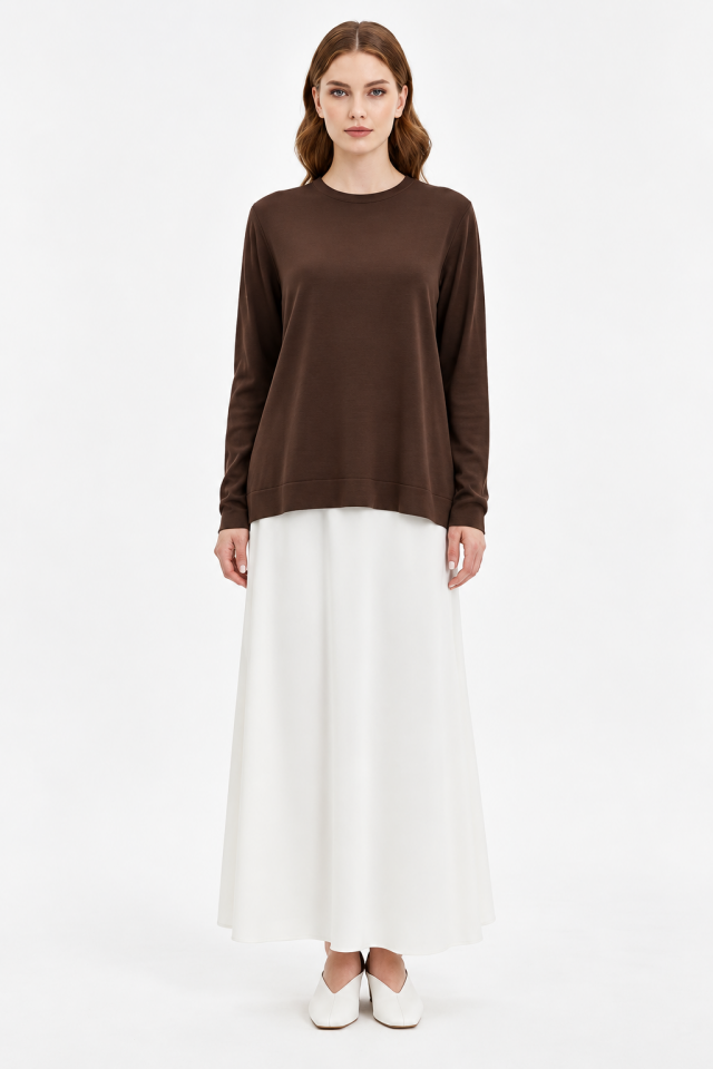Nuss 902 Etek Üstü Oval Kesim Tunik- Kahve