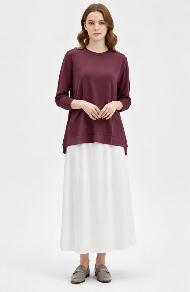 Nuss 902 Etek Üstü Oval Kesim Tunik- Vişne