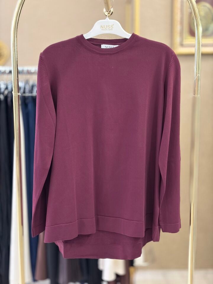 Nuss 902 Etek Üstü Oval Kesim Tunik- Vişne