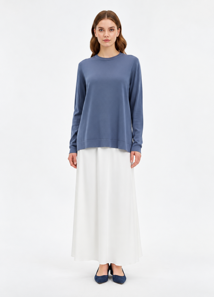 Nuss 902 Etek Üstü Oval Kesim Tunik- İndigo
