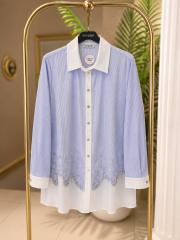 Fuat Gürşen 5304 Oval Kesim Taş İşlemeli Tunik - Bebe Mavisi