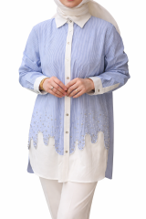 Fuat Gürşen 5304 Oval Kesim Taş İşlemeli Tunik - Bebe Mavisi