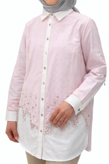 Fuat Gürşen 5304 Oval Kesim Taş İşlemeli Tunik -  Pembe