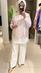 Fuat Gürşen 5304 Oval Kesim Taş İşlemeli Tunik -  Pembe
