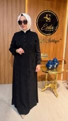 Fuat Gürşen 4105 Büyük B Yarım Düğme Detay Elbise - Siyah