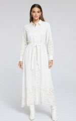 Fuat Gürşen 5102 Güpür Detay Elbise - Ekru