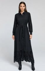 Fuat Gürşen 5102 Güpür Detay Elbise -Siyah