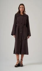 Nuss 6032 Yaka Dikişi Detay Düğmeli Kap - Kahve