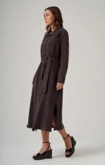 Nuss 6032 Yaka Dikişi Detay Düğmeli Kap - Kahve