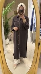 Nuss 6036 Boydan Düğmeli Kap - Bitter