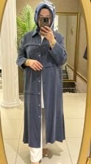 Nuss 6036 Boydan Düğmeli Kap - İndigo