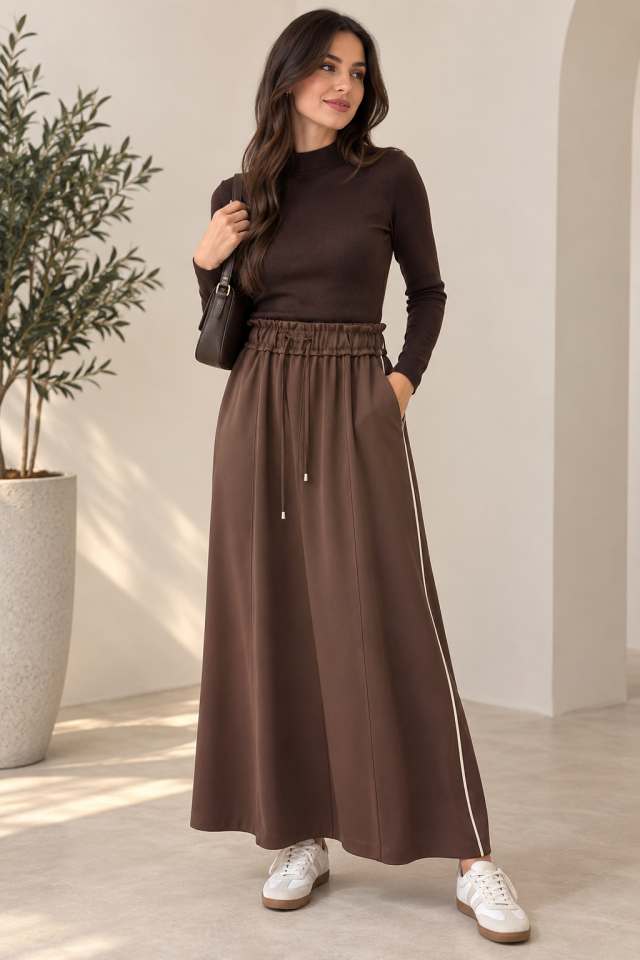 Sentez 5803 Pure Yanı Biyeli  Etek - Kahve
