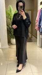 Fuat Gürşen 5330 Kol Renkli Boncuk İşlemeli Tunik - Siyah