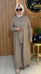 FUAT GÜRŞEN / PAYET DETAYLI TRİKO UZUN HIRKA& KOLSUZ İÇLİK / PANTOLON TAKIM