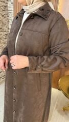 FUAT GÜRŞEN YAKASI GÜL DETAYLI NUBUK KAP / KAHVE