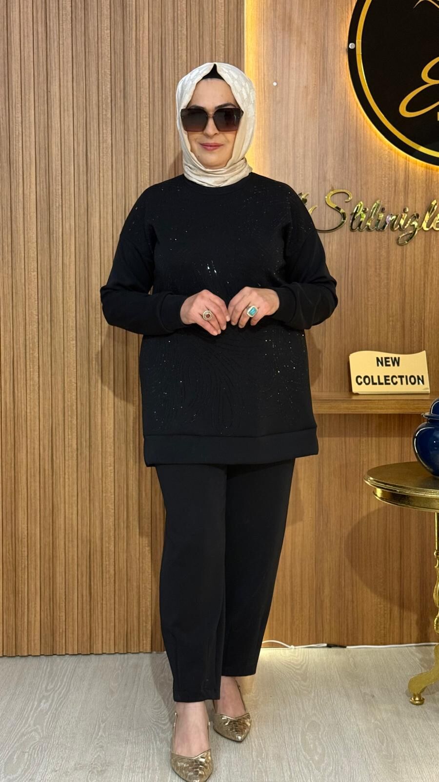 FUAT GÜRŞEN 4337 TAŞ BASKILI PANTOLONLU  TAKIM / SİYAH