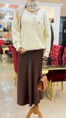 Fuat Gürşen 4355 Taş Baskılı Simli Tunik - Ekru