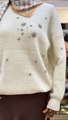 Fuat Gürşen 4355 Taş Baskılı Simli Tunik - Ekru