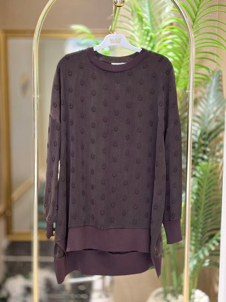 NUSS 3043 İpek Cupra Vegan Tunik - Kahve
