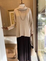 SEÇİL DÜŞÜK DEGAJE YAKA TUNİK-BEJ