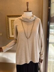 SEÇİL DÜŞÜK DEGAJE YAKA TUNİK-BEJ