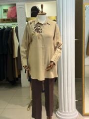 SEÇİL GÖĞSÜ İŞLEMELİ GÖMLEK- BEJ