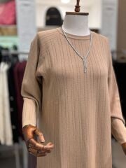 Nuss 1401 Kalın Fitilli Merserize Elbise - Mocha