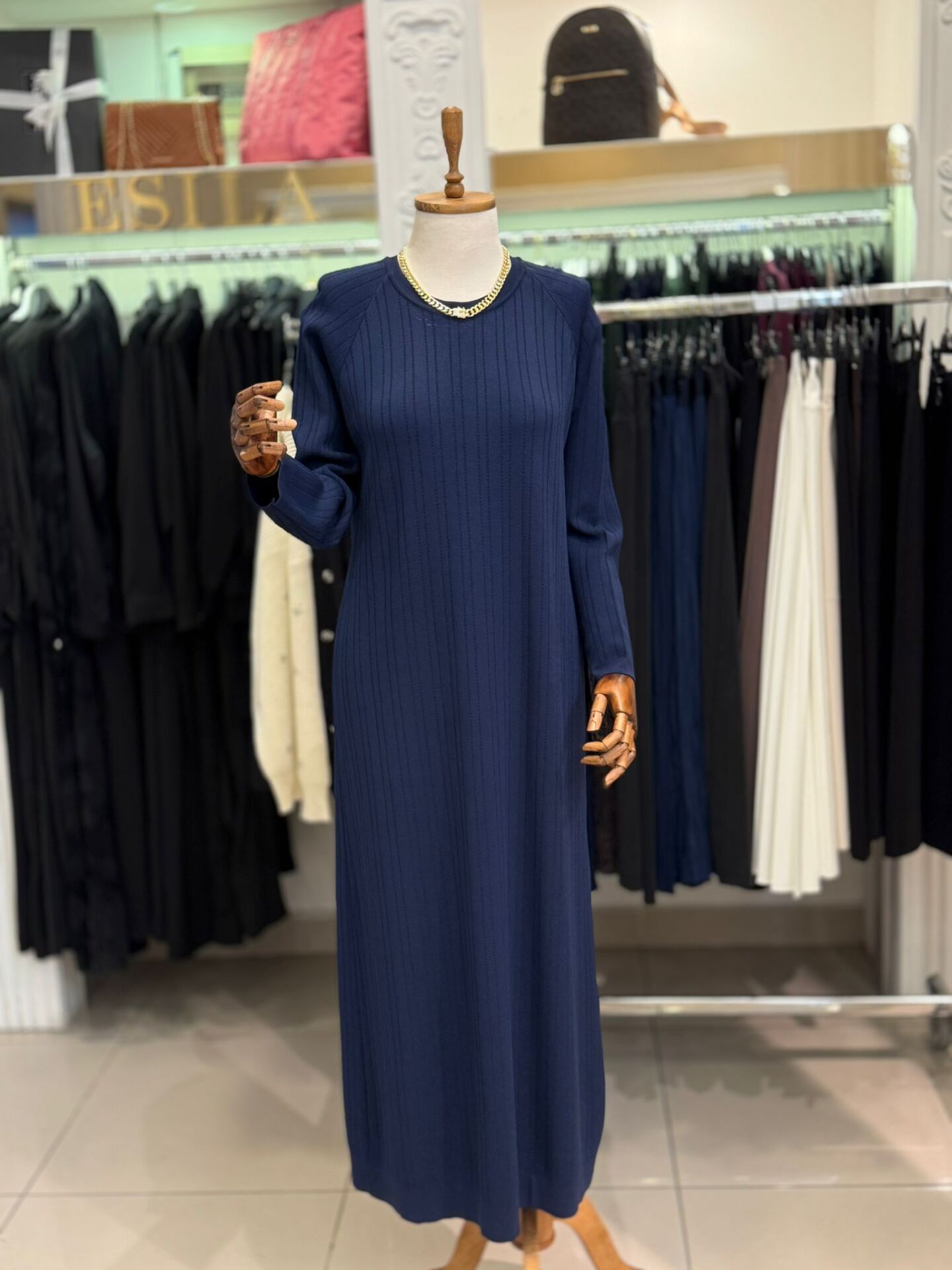 Nuss 1401 Kalın Fitilli Merserize Elbise - Lacivert