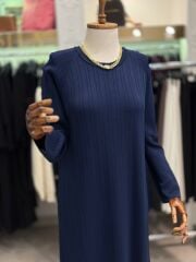 Nuss 1401 Kalın Fitilli Merserize Elbise - Lacivert