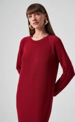 Nuss 1401 Kalın Fitilli Merserize Elbise - Bordo