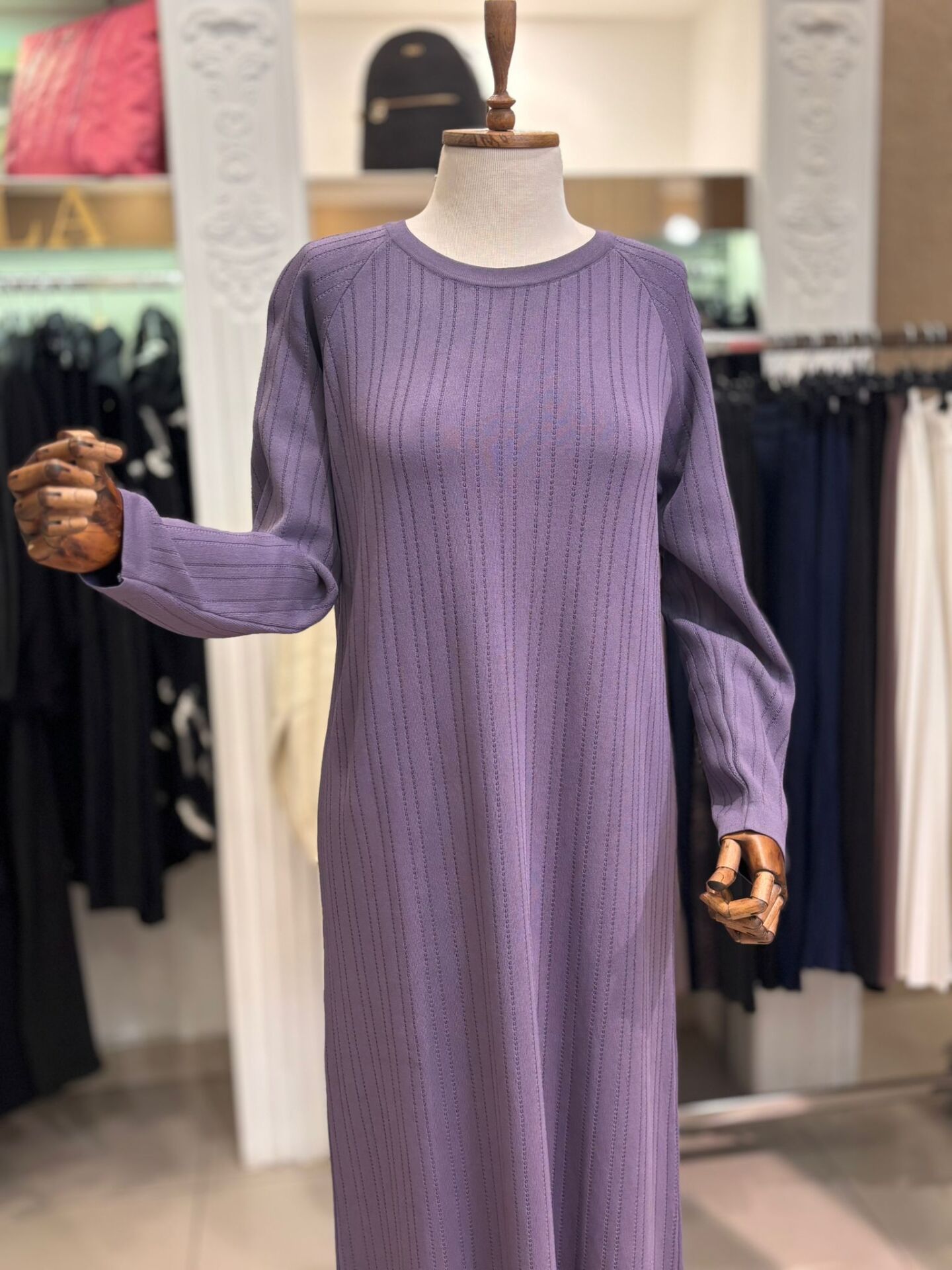 Nuss 1401 Kalın Fitilli Merserize Elbise - Lila